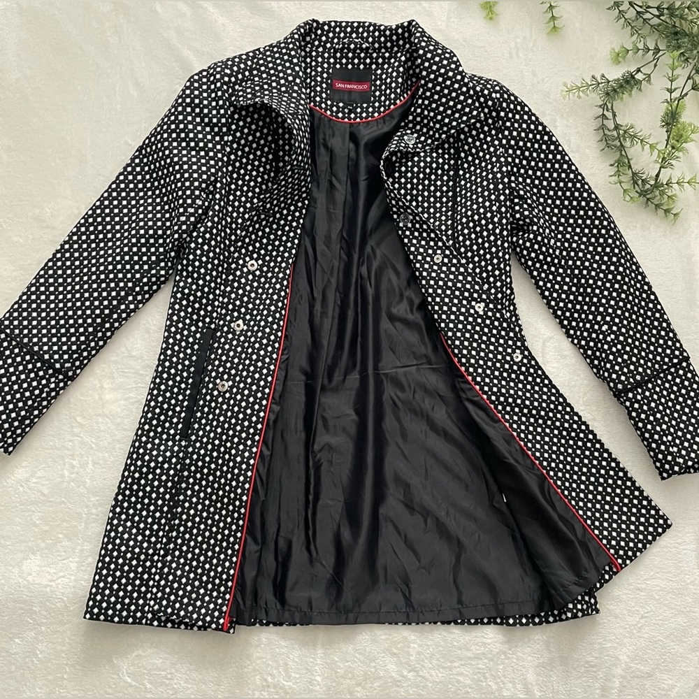 Elegant Black and White Patterned Trench Coat